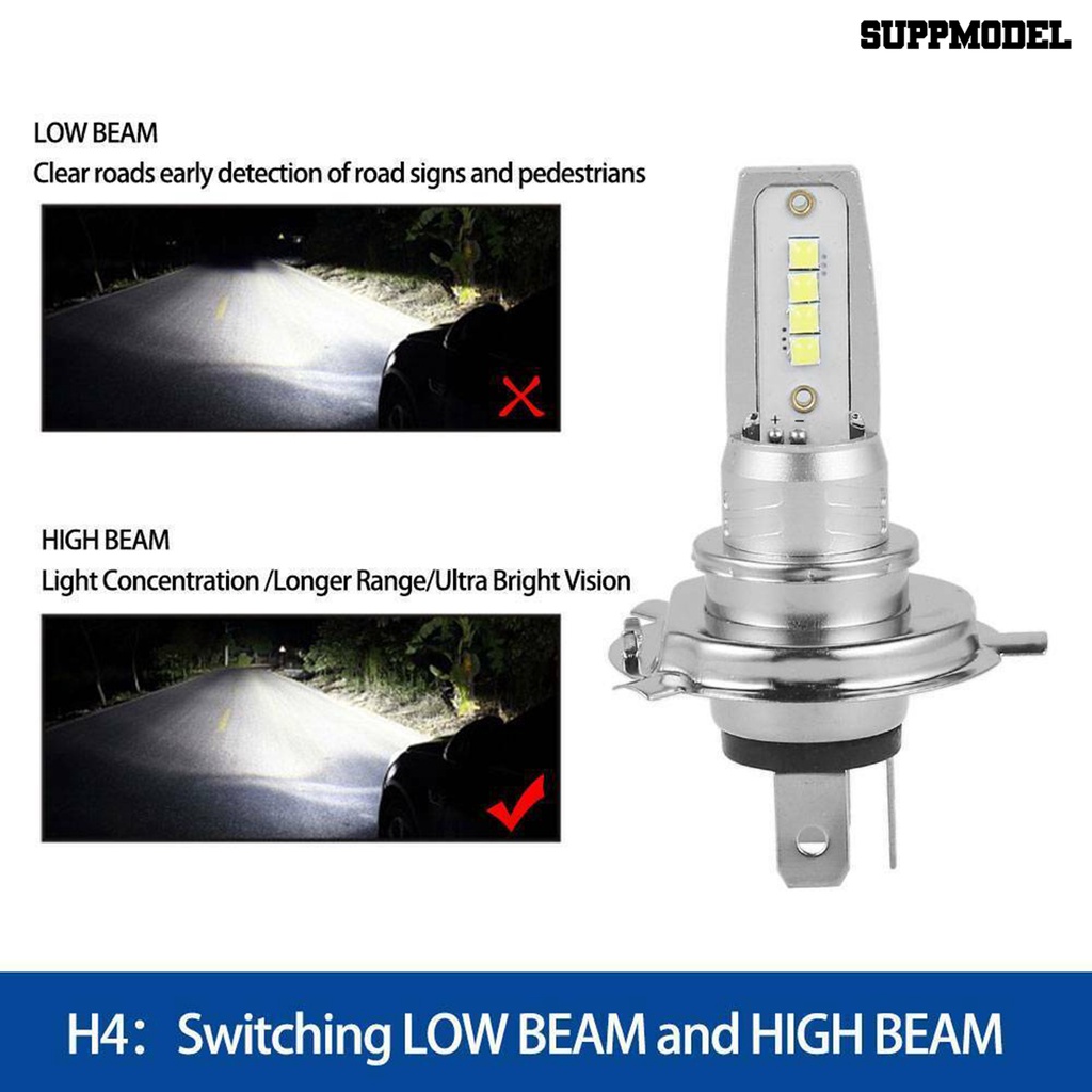[SM] 2pcs/set H4 Bohlam Lampu Depan LED Cahaya Putih Hemat Energi 8leds High Brightness Headlamp Bulb Untuk Mobil