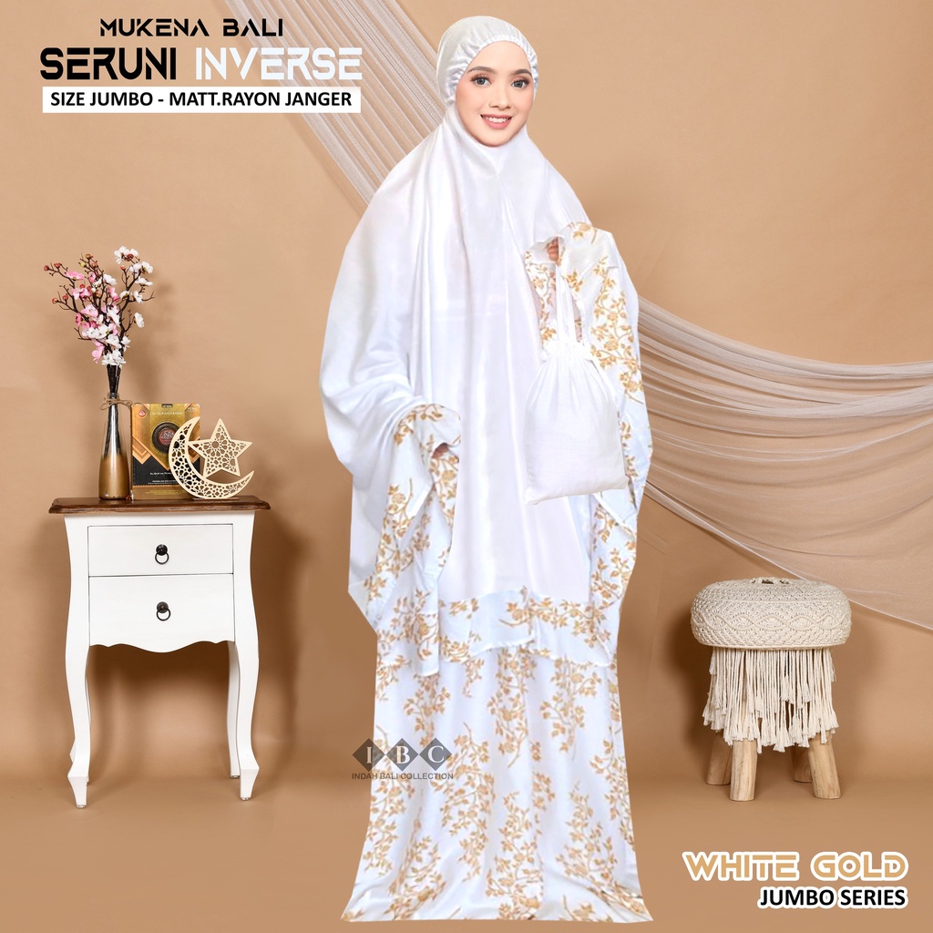 Mukena Bali seruni Jumbo-white gold invers