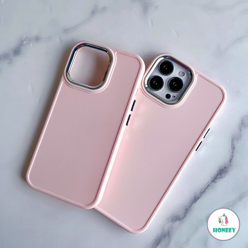 IPHONE Luxury Palting Metal Matte Color Contrast Halus Casing Ponsel Kompatibel Untuk Iphone14 13 12 11 Pro Max Ultra Slim Shockproof Lembut TPU Penutup Belakang