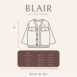 BELL AND BO BLAIR SOFT TWEED CARDIGAN CARDIGAN ANAK PEREMPUAN 6 BULAN - 4 TAHUN