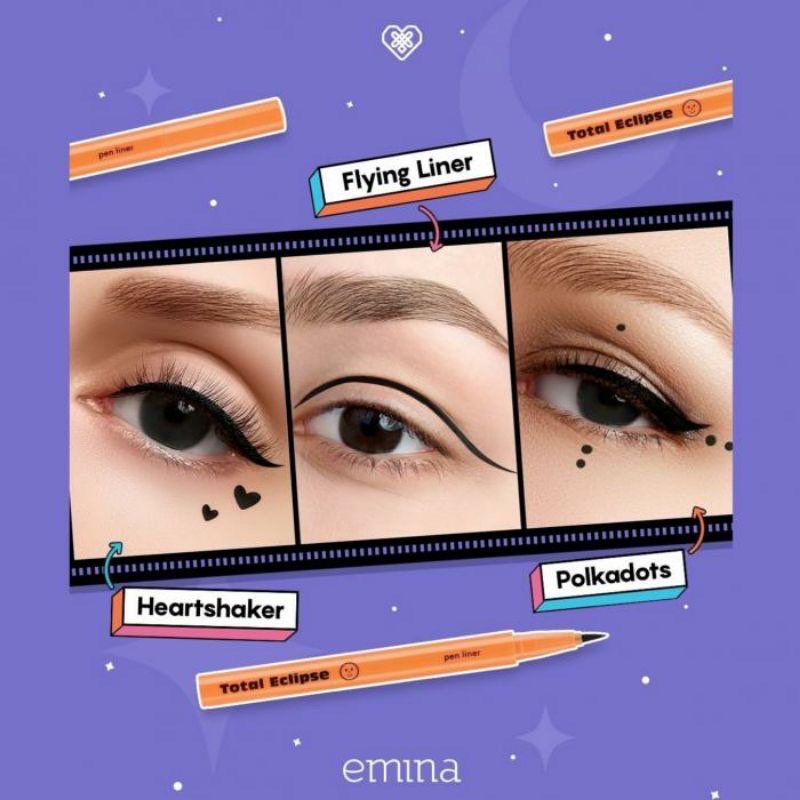 EMINA Total Eclipse Pen Liner Indonesia / Eyeliner 1ml / 12 Hours Longlasting Smooth Stable Tip Smudge Proof Waterproof Intens Persisi / Tahan Lama Anti Air Tebal Bold Black Hitam Eye Liner Alis Kelopak Mata Pensil Gel Cosmetic Makeup Eyes Make Up Series