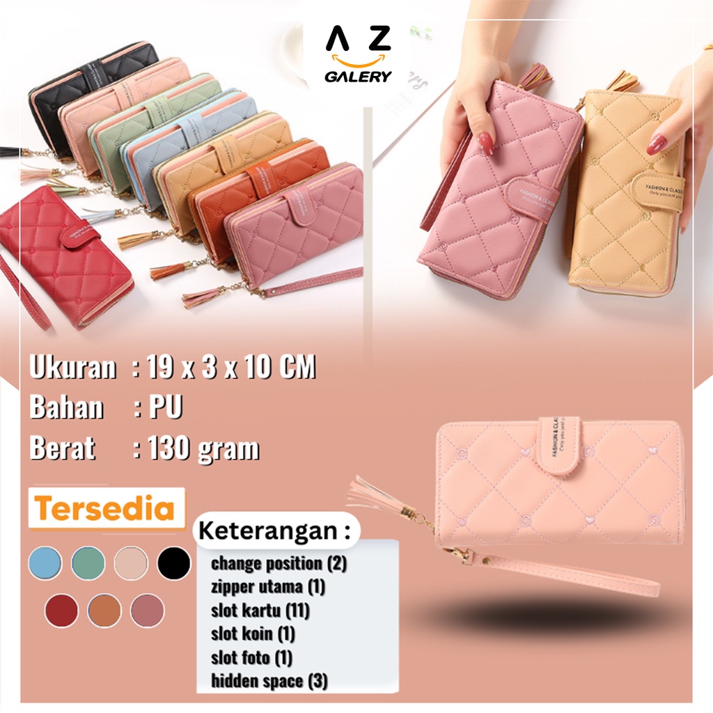 COD Dompet Panjang Wanita Zipper Resleting Dompet Panjang Kasual Wanita Dompet Kekinian Dompet Korean Style Wanita Dompet Cewek Azgalery D87