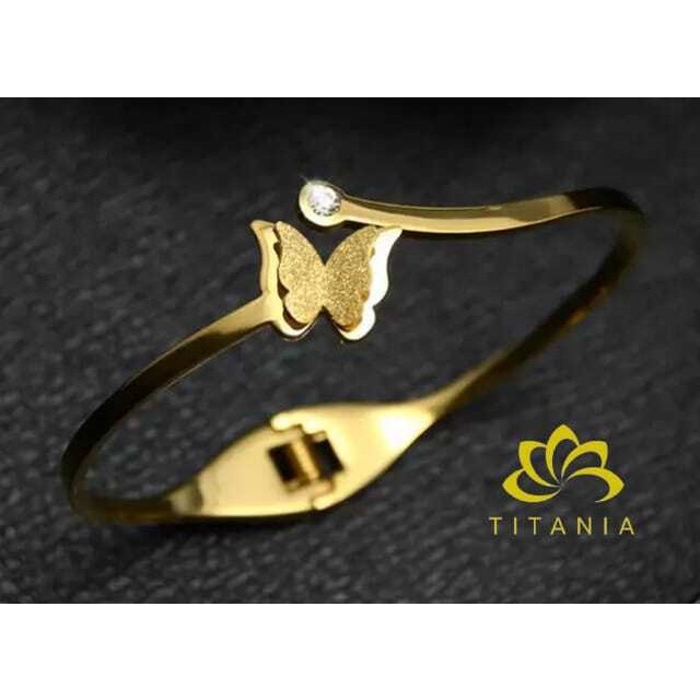 Gelang Bangle Bangel Perhiasan Titanium Emas Kado Perempuan Korea