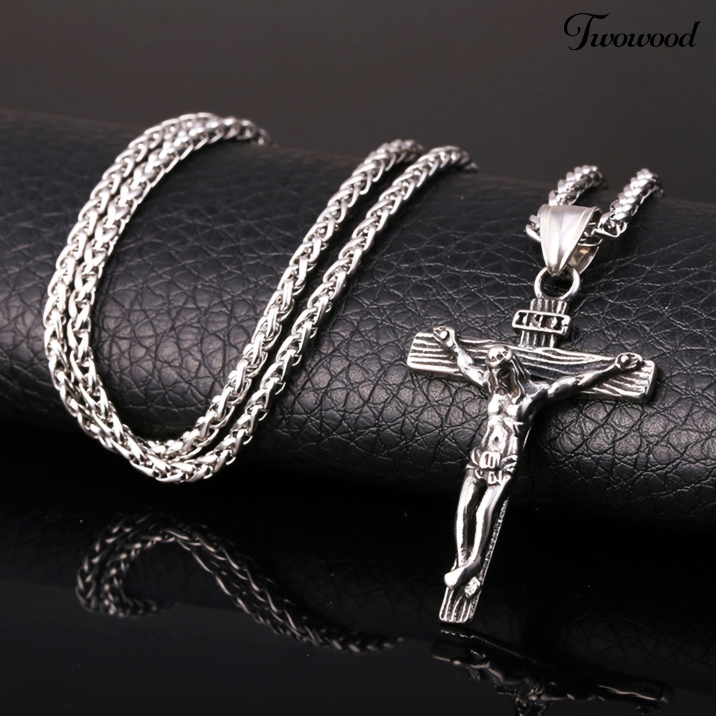 Twowood Pria Kalung Salib Yesus Menjuntai Anti Karat Stainless Steel Jesus Pendant Necklace Jewelry Untuk Pesta