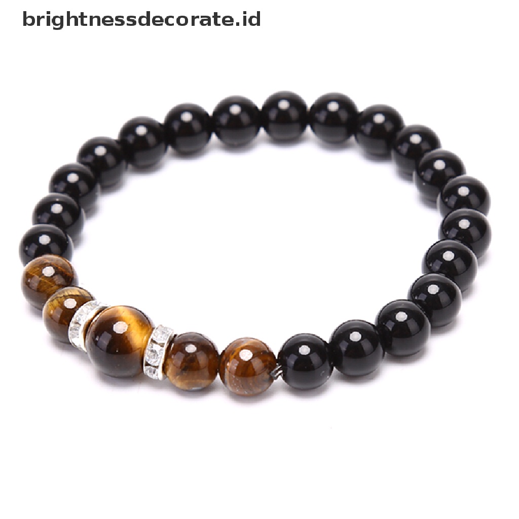 [Birth] Manik-manik Batu Alam Tiger Eyes Hitam Obsidian Pria Gelang Bangle Perhiasan Hadiah [ID]