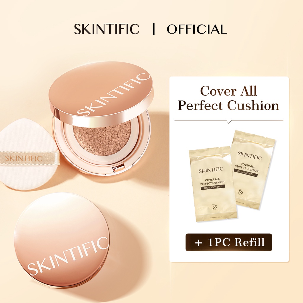 SKINTIFIC Cover All Perfect Air Cushion + 1pc Refill High Coverage
Poreless&Flawless Foundation 24H Long-lasting SPF35 PA++++