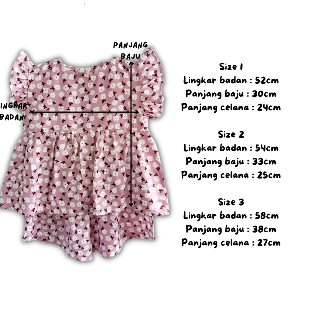 setelan anak perempuan fashion 1 2 3 tahun rayon one set yurike rayon one set lengan pendek singlet celana pendek motif bunga