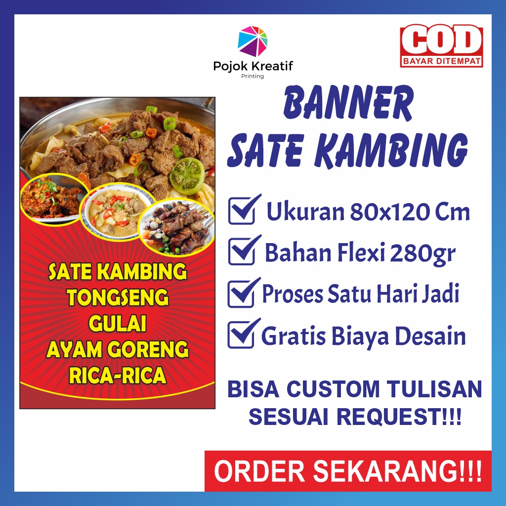 Banner Bener Baner Benner Spanduk Sepanduk Backdrop Usaha Warung Makan Sate Kambing Tongseng Gulai U