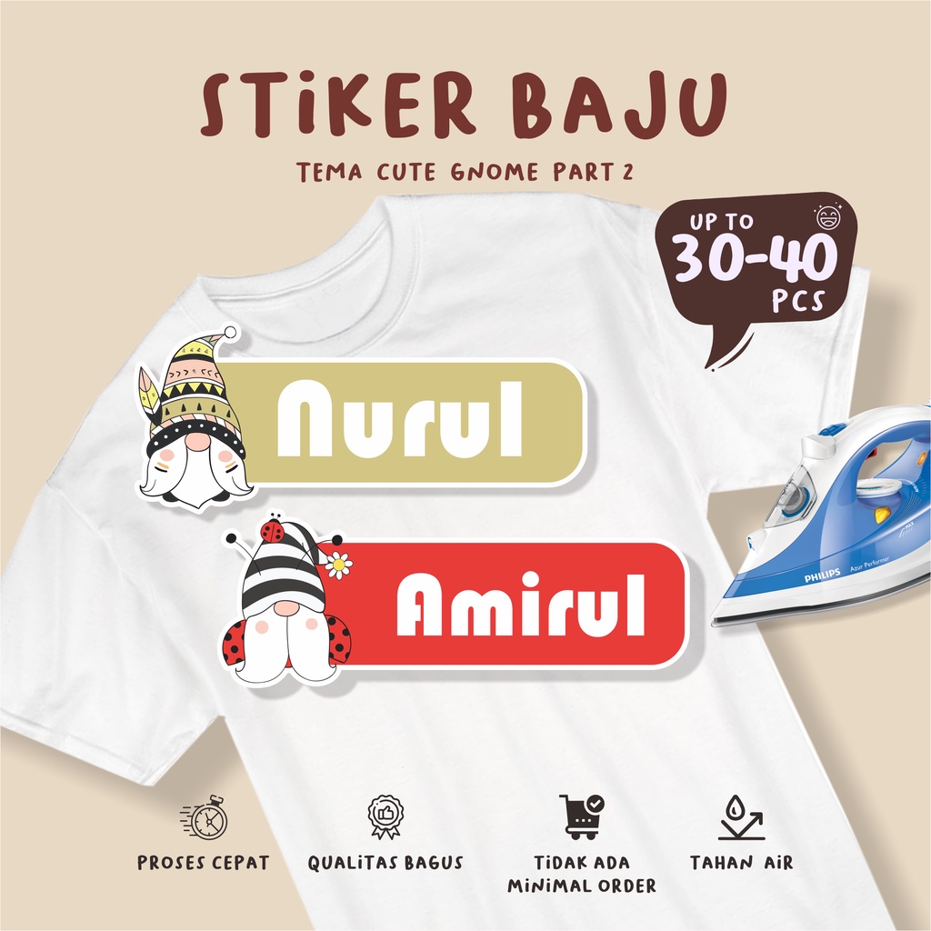 

( 30 - 40 pcs ) murah CUTE GNOME part 2/bisa custom nama/cetak stiker sablon baju