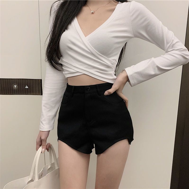 Red Irregular setelan pinggang tinggi celana pendek wanita hot girl boot celana slim a-line celana musim gugur dan musim dingin plus beludru kasual celana warna kopi celana