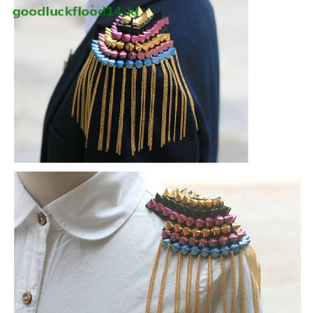 [GOOGFOUR] 1pc Vintage Rivet Rumbai Link Rantai Papan Epaulet Lencana Bahu Bros Punk [TOP]