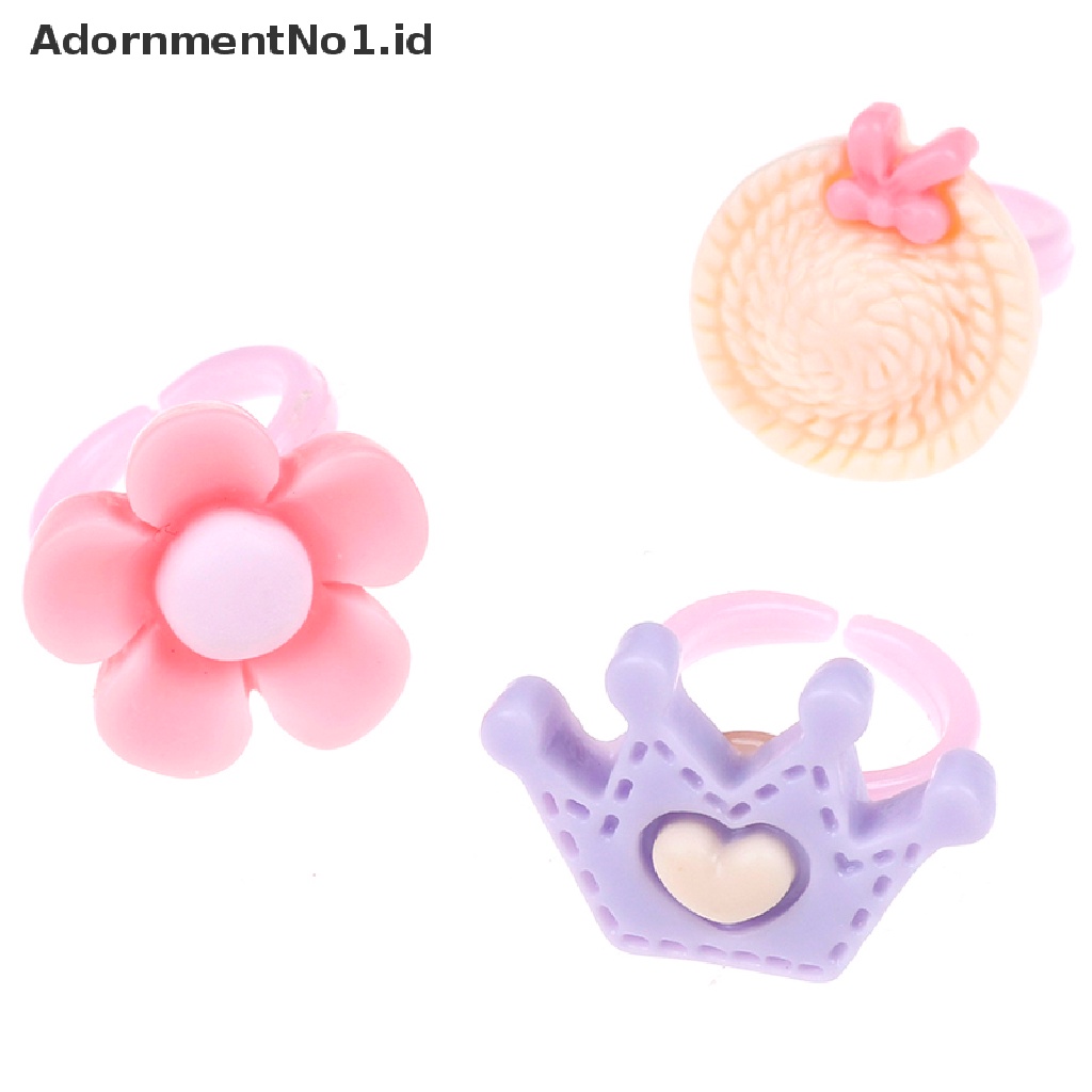 [AdornmentNo1] 12pcs mix Kartun Bunga resin Plastik Bayi Anak Perempuan Cincin Anak Dengan Kotak [ID]