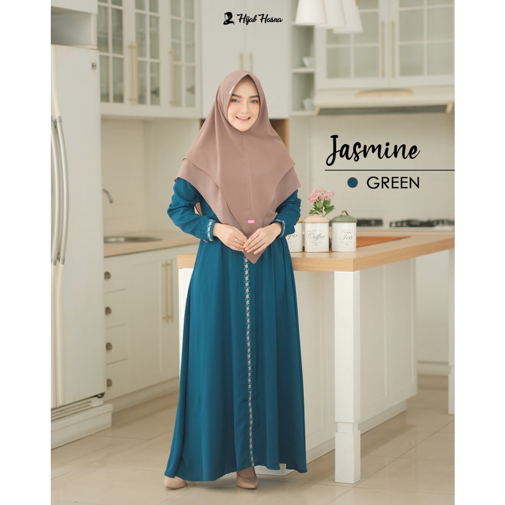 Hijab Hasna Gamis Wanita Jasmine Dress M Set Khimar Warna Bottle Green Cantik Baju Pengajian Simpel