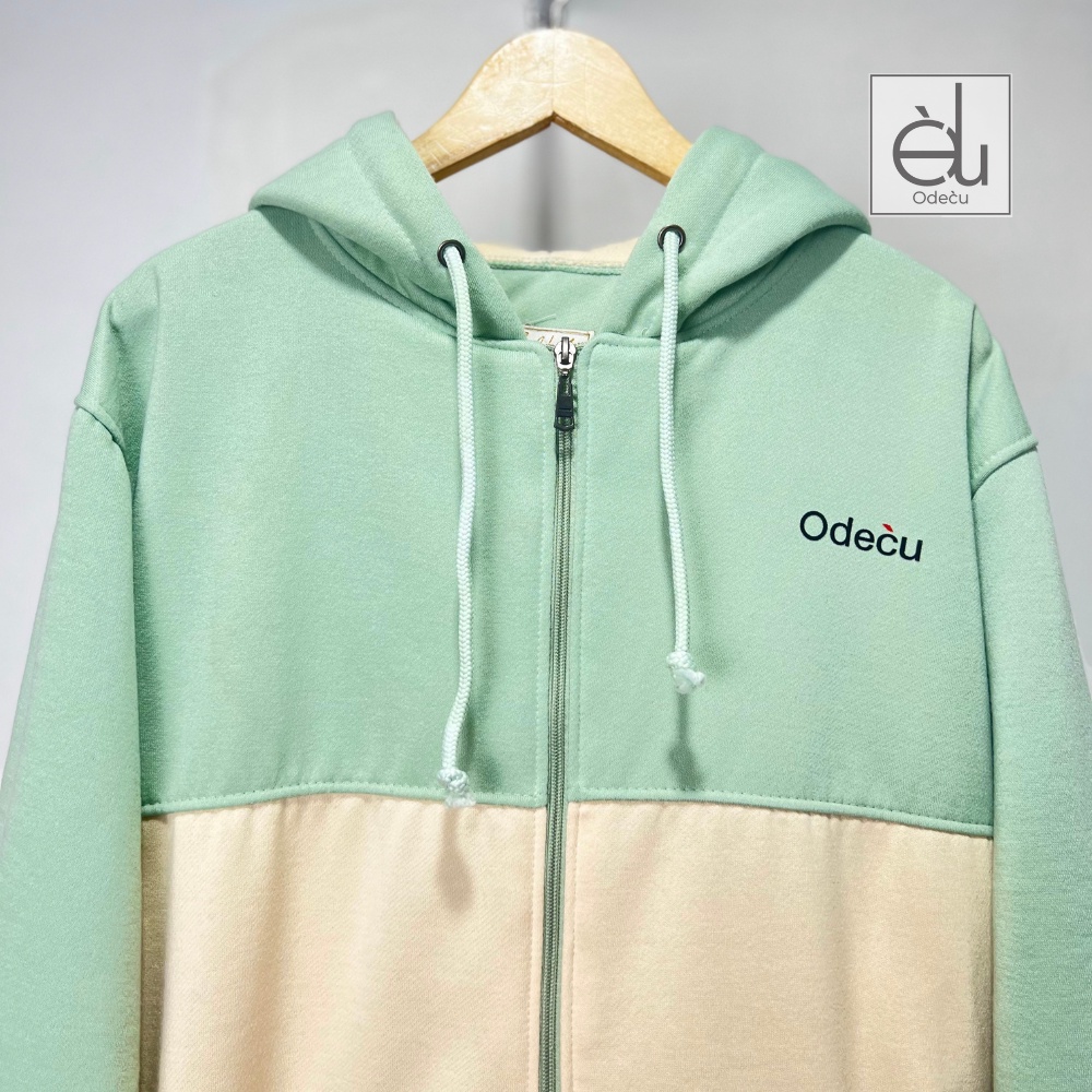 ODECU PREMIUM HOODIE ZIPPER TWO COLOR MINT VANILLA SWEATER WANITA PRIA