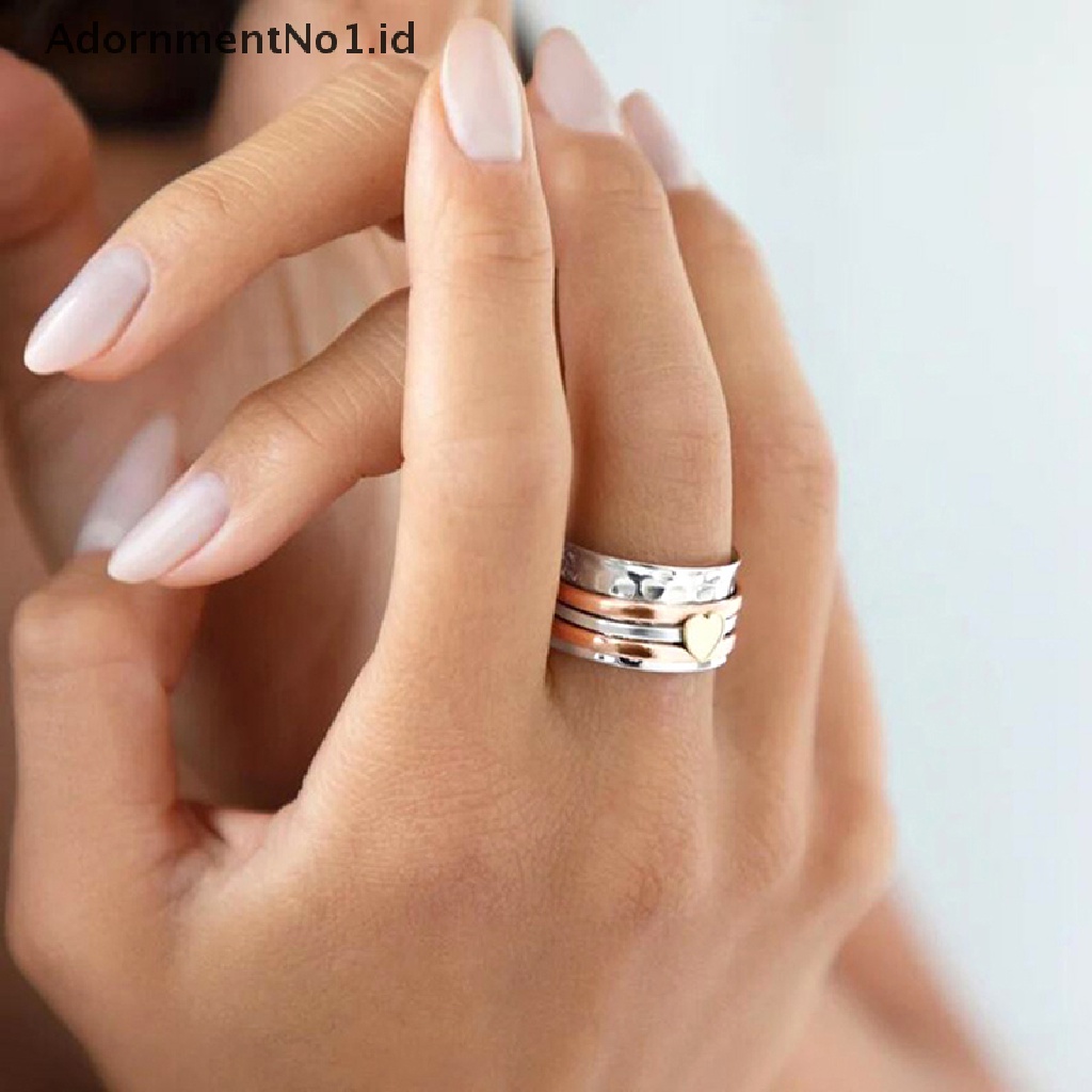 [AdornmentNo1] Cincin Hati - Pereda Stress Anti Stress Anxiety Ring Spinner, Cincin Meditasi Perak Cincin Pereda Kecemasan Dengan Perhiasan [ID]