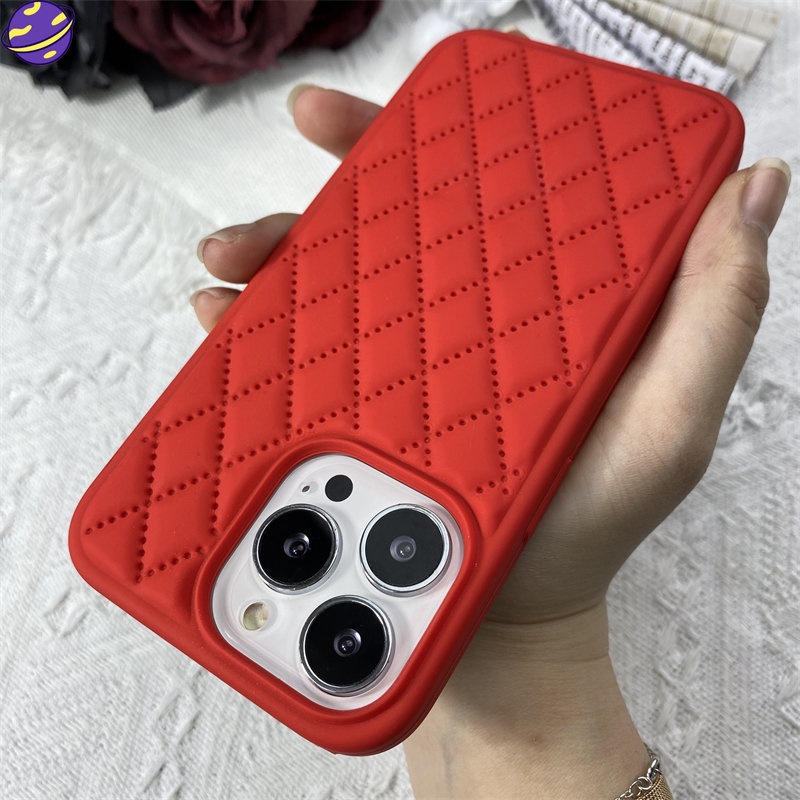 [New Upgrade] Casing Pelindung Untuk IPhone 14 Pro Max 14Plus Warna Solid Belah Ketupat Silikon Silicon Casing Ponsel Anti Jatuh