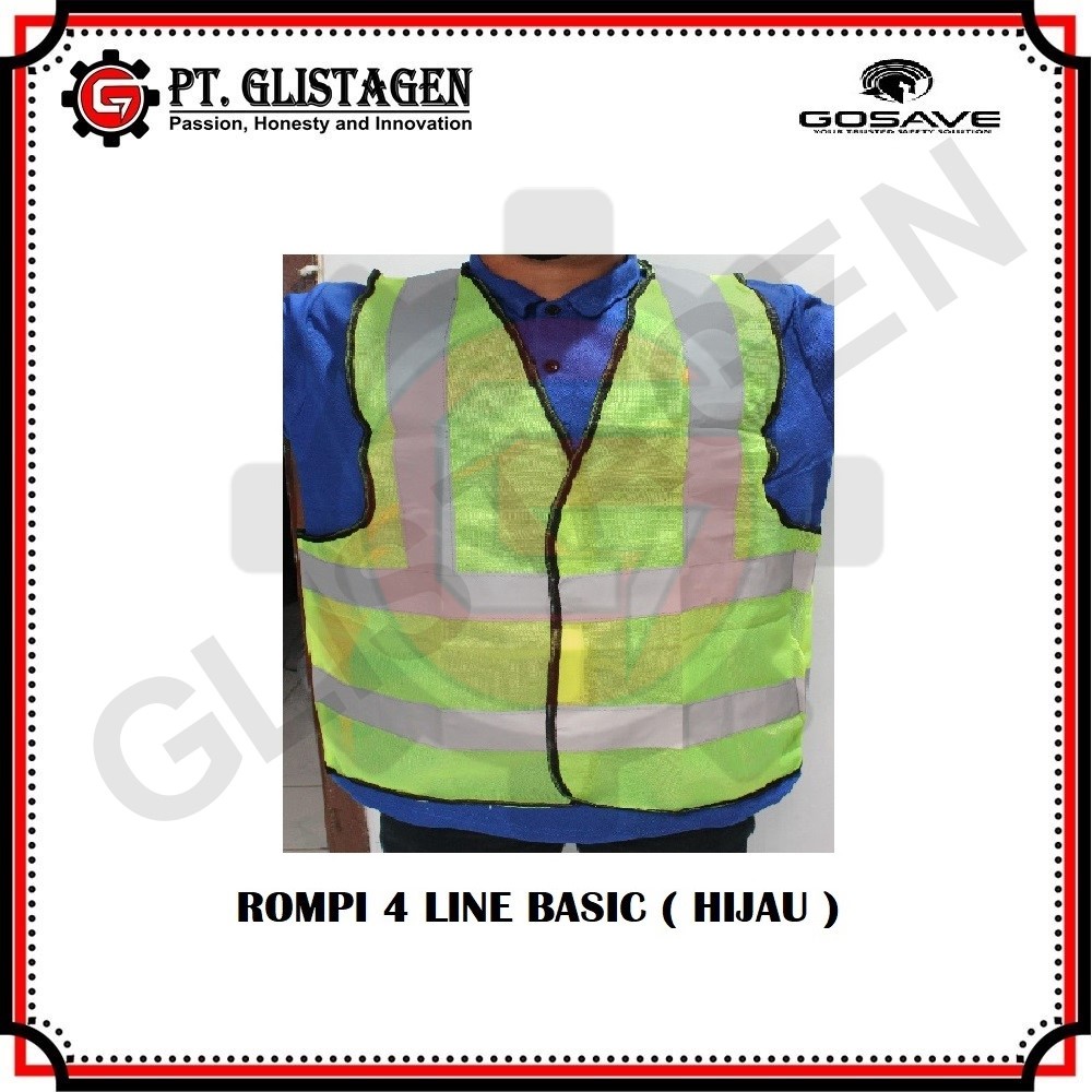 Rompi Safety Proyek Polyster 4 Line BASIC Gosave HIJAU &amp; ORANGE