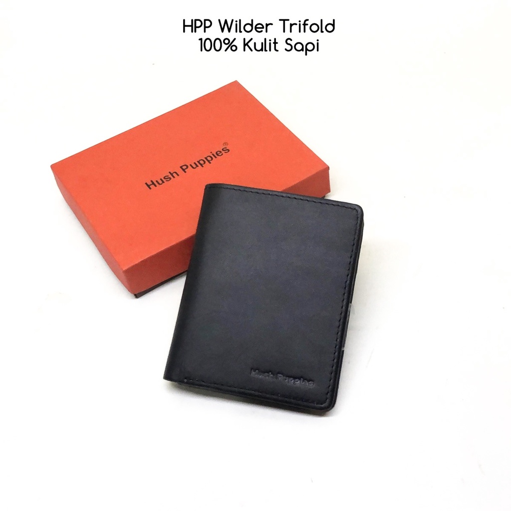 dompet pria hushpuppies wilder 2 trifold jetblack premium quality bahan asli kulit sapi dompet cowok