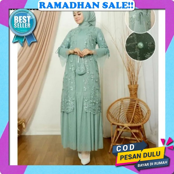 Layla Dress Cringkle Premium Mix Bordir Baju Gaun Kondangan Wanita Terbaru Dress Bordir Jumbo Model 