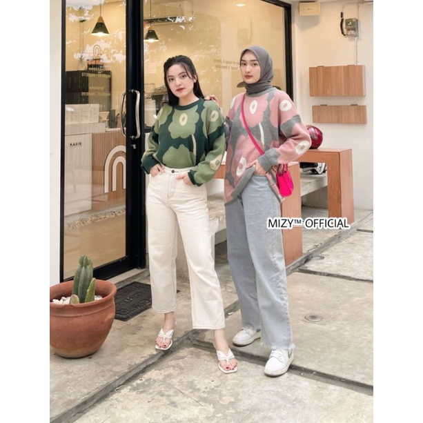 Sweater Wanita PEONI FLOU KNIT Oversize Crewneck Rajut Switer Sweter Sweeter Pakaian Kardigan Korea 