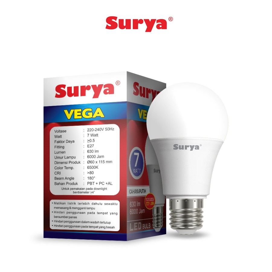 Lampu Led Bulb Surya Vega 7 Watt Cool Day Light Putih SNI Original