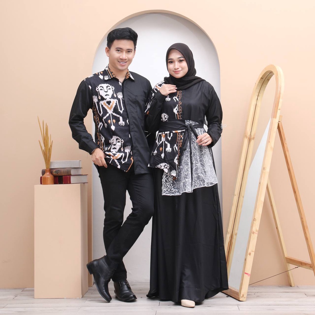 COUPLE GAMIS TILLE KEMEJA BATIK LENGAN PANJANG MODERN PREMIUM JUMBO