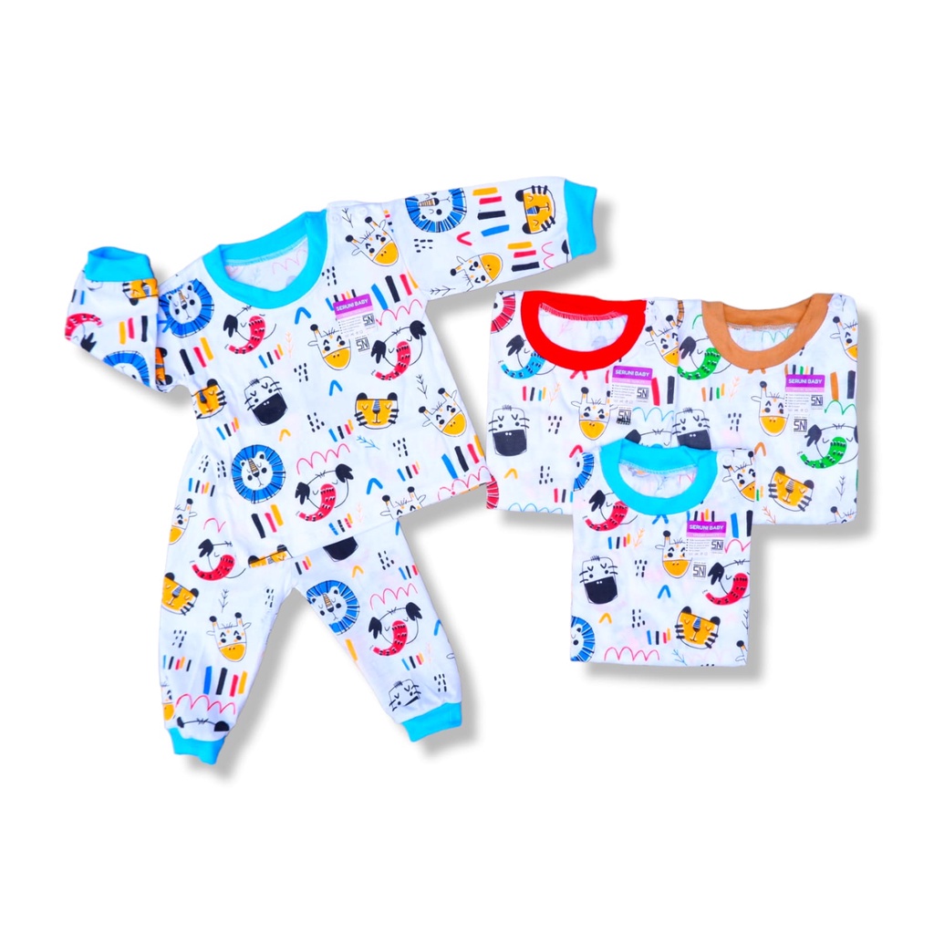 (NDL002)Paket 3Stel Setelan Baju Bayi SNI 3-18 Bulan Seruni Baby Bahan Katun TC Variant Motif