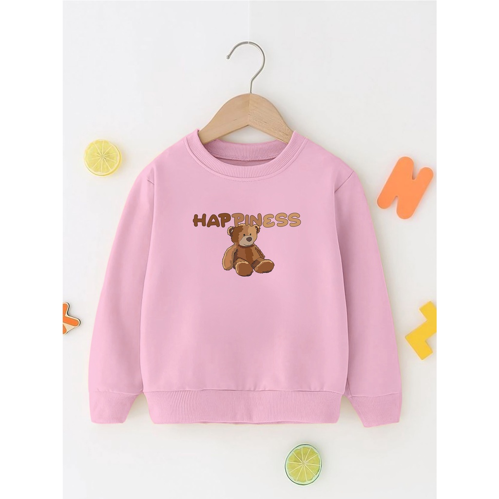 Sweater Perempuan Usia 2 - 12 Tahun Crewneck TEDDY HAPPINESS Switer Cewek Cowok