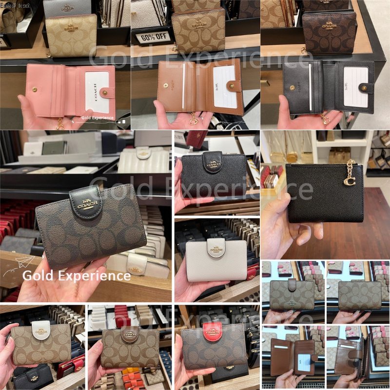 COACH Ladies folding purse card bag pocket wallet signature canvas wallet corner zip wallet Coach Tas Wanita Coach Dompet Wanita Coach Dompet Lipat