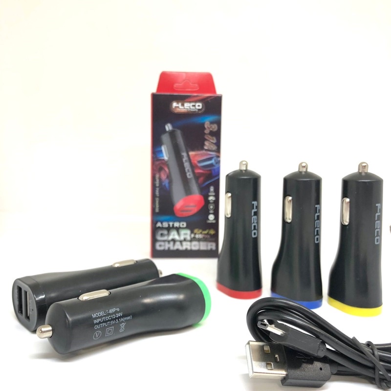 Car charger fleco f65Pro 2usb 3.1A plus kabel micro original fleco support untuk semua mobil terkenal di indonesia