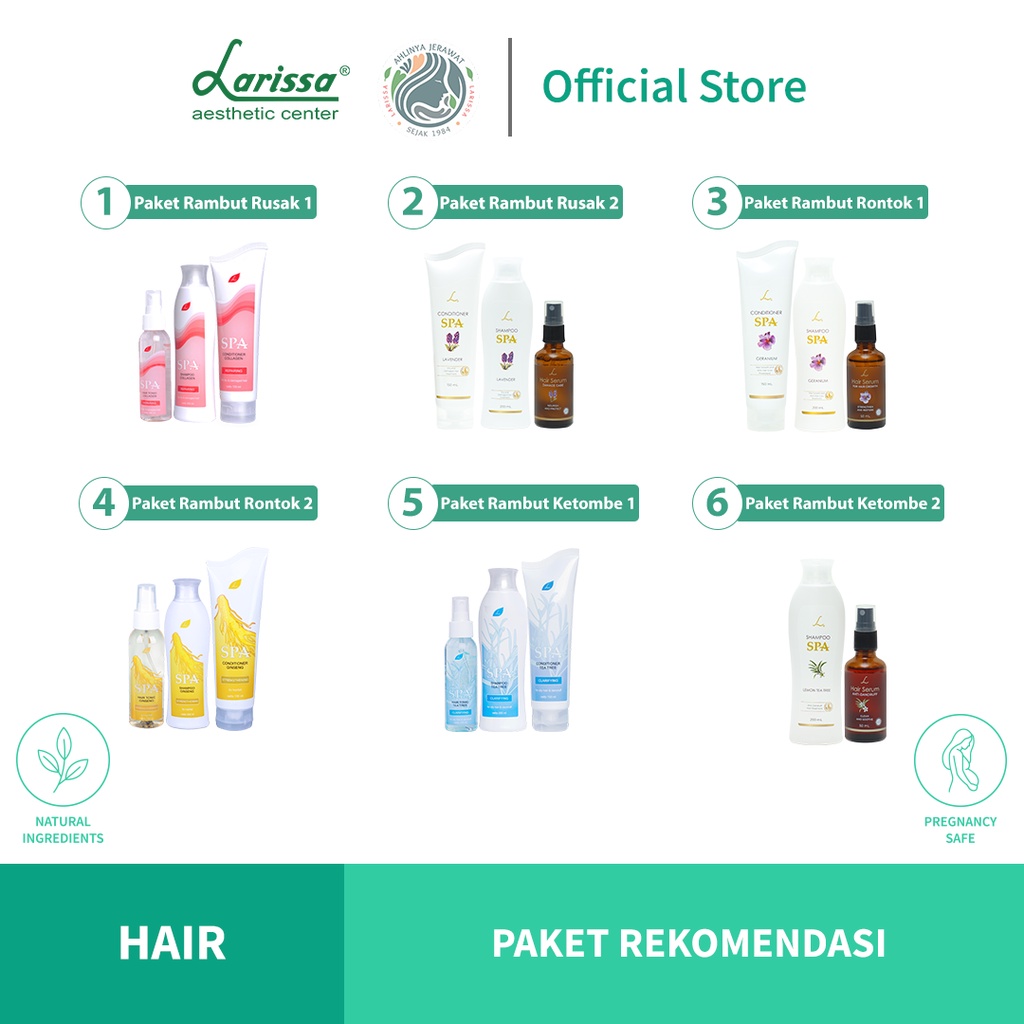 Paket Bundling shampoo,  Conditioner, hair serum/Hair Tonic Larissa untuk rambut rusak, rambut ronto