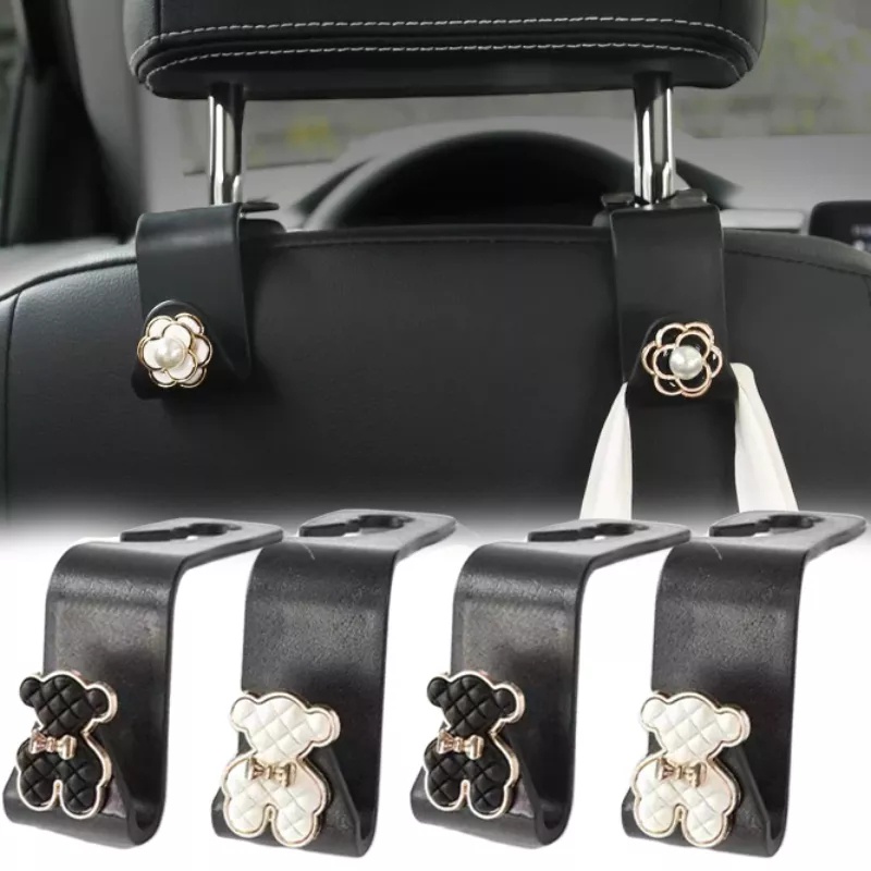 Cute Camelia Car Hooks Vehicle Back Seat Holder Organizer Handbag Gantungan Holder Hook Kait Multifungsi Interior Mobil Car Seat Back Hooks Kartun Beruang Car Storage Hook