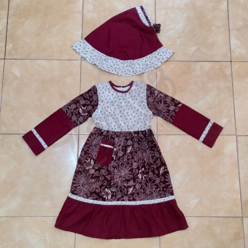 ZC9-005 GAMIS ANAK SYARI KATUN JEPANG CEWE PEREMPUAN BAJU KERUDUNG HIJAB PAKAIAN MUSLIM BATIK BUNGA
