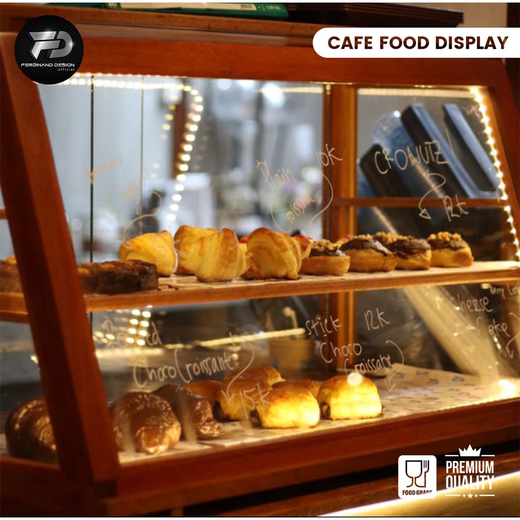 CAFE FOOD DISPLAY/ RAK DISPLAY MAKANAN/ RAK DISPLAY KUE/ ETALASE KAYU ESTETIK/ ETALASE MAKANAN/ ETALASE KACA