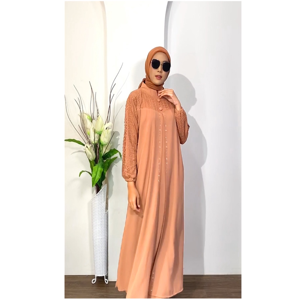 Maxi Dress Gamis Safira Ceruty armany mix brukat malika kancing Bungkus terbaru