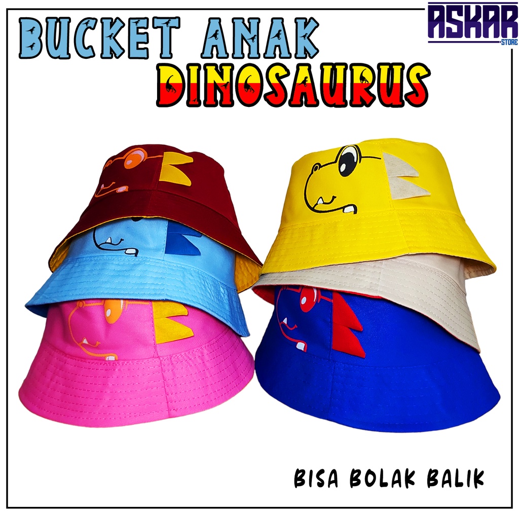 Bucket Anak Laki Laki Perempuan Bolak Balik Karakter Dino Usia 3 - 8 Tahun