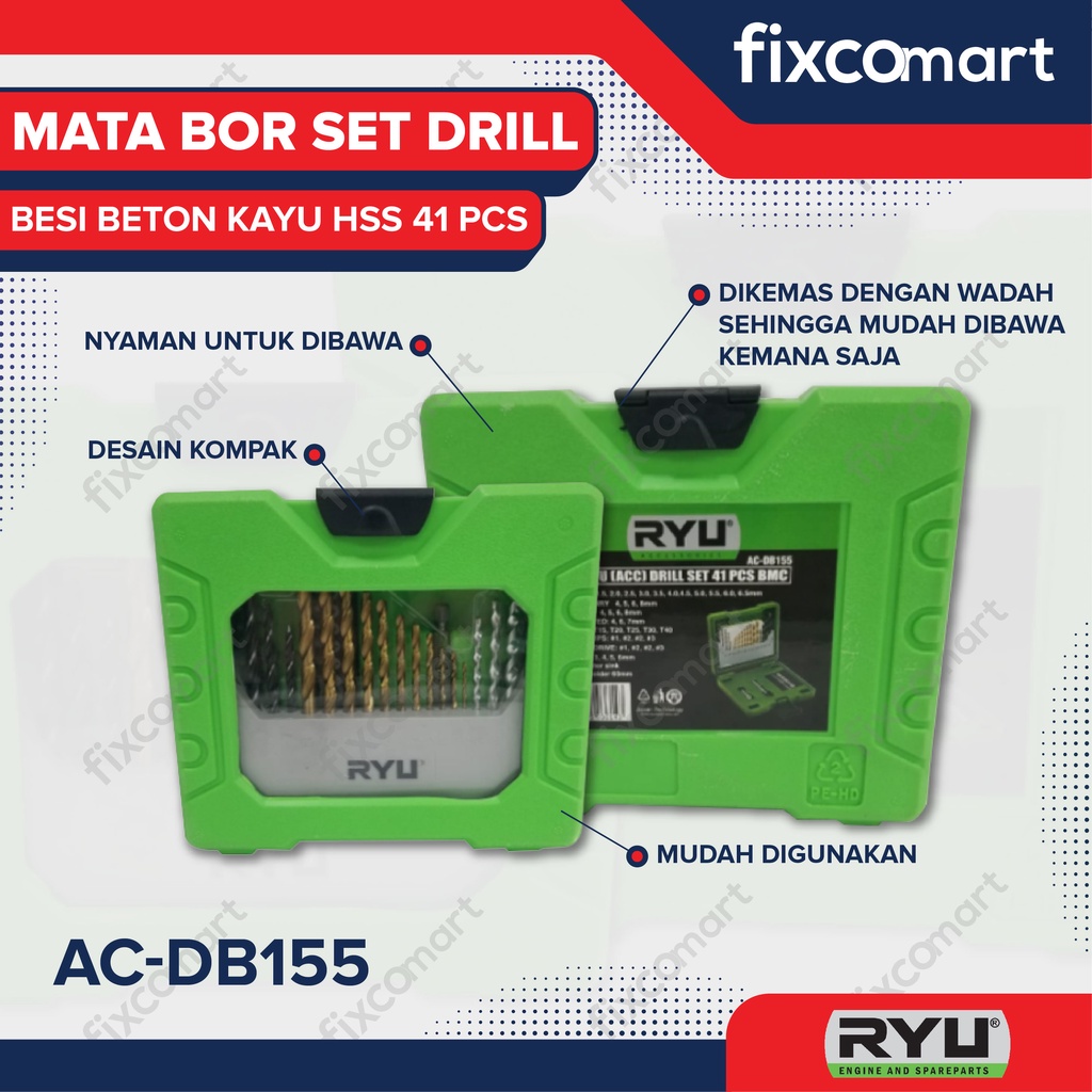 Ryu Mata Bor Set Drill Besi Beton Kayu Hss 41 Pcs - Paket Mata Obeng