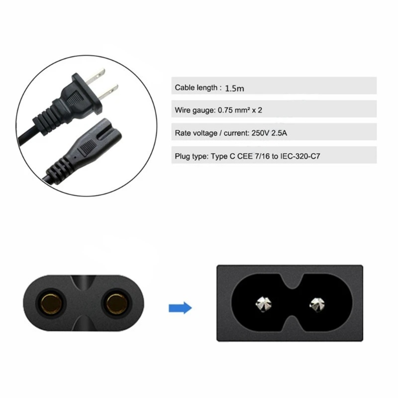 Zzz EU Kabel Listrik Bulat 2pin Kabel Ekstensi Male to Female IEC320 C7 Power Supply Wire Untuk Speaker LCD TV Lampu Printer