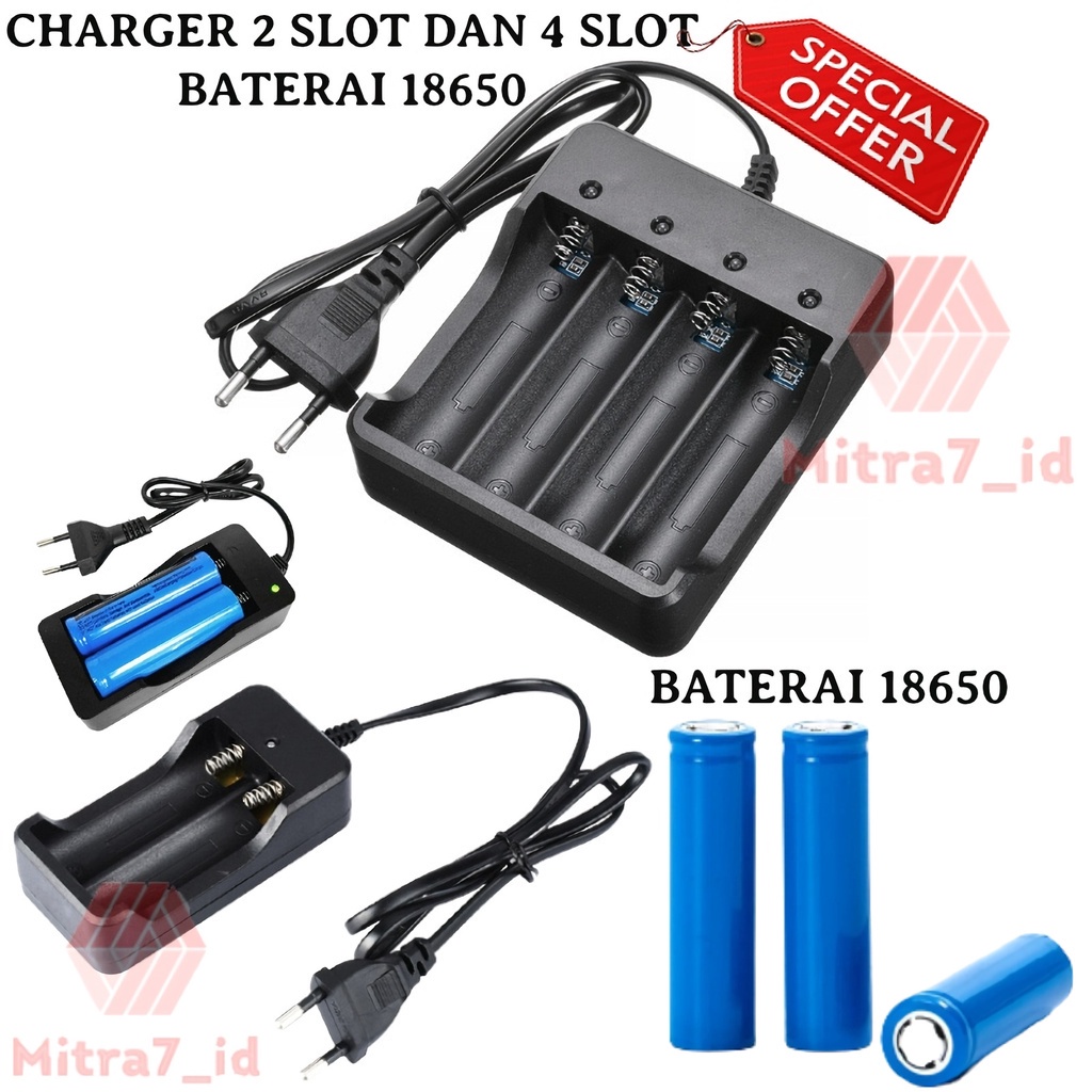 [M7] Baterai Battery Rechargeable 18650 3400 mAh / Charger Baterai 2 Slot 18650 / Charger Baterai 4 Slot 18650