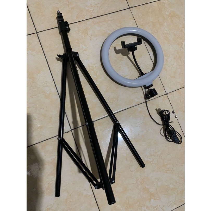 PAKET RING FILL LIGHT 26CM TRIPOD 2,1M - Lampu Tik tok Ring Light 26cm - Tripod Ring Light 26cm - Kenji SHop