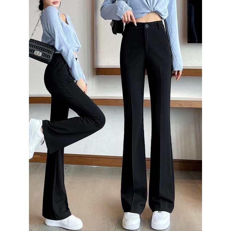 2023 New Highwaist Kasual Celana Setelan Wanita / Hitam Celana Cutbray Wanita Korean