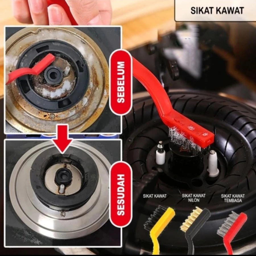 Sikat Kawat Mini Set 3 In 1 Tembaga Stainless Nylon Brush Wire Dapur A