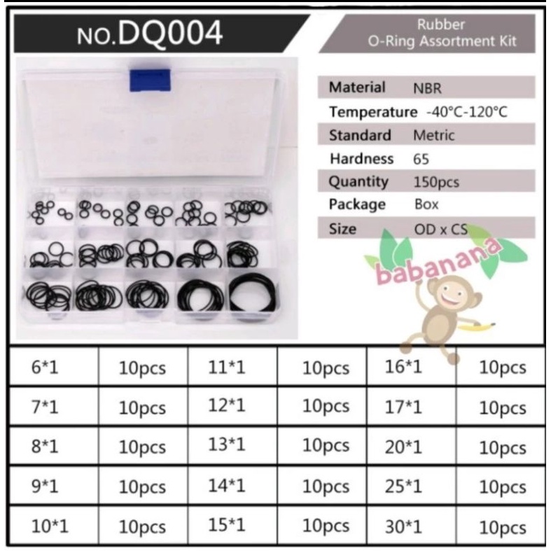 150pcs Rubber NBR DQ004 hitam O-Ring washer ring seal kit cincin karet