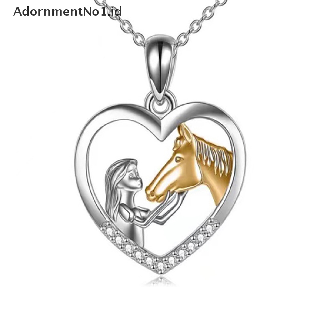 [AdornmentNo1] Gadis Trendi Kuda Hati Liontin Kalung Untuk Wanita Cinta Hati Kalung Perempuan Pesta Perhiasan Trendi Drop Pendant Necklace Hadiah [ID]