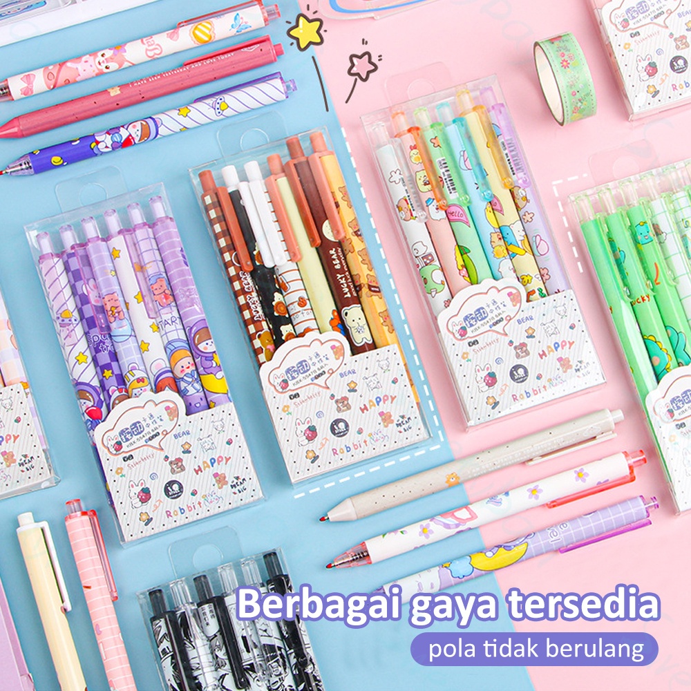 Sweetybayi 6pcs Pulpen pen gel mekanik 0.5mm Pen ballpoint mekanik motif kartun