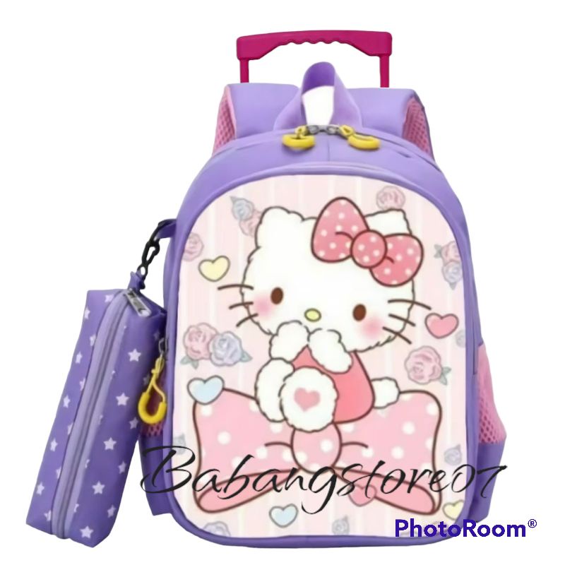 TAS DORONG ANAK HELLO KITTY / RANSEL TROLI ANAK PEREMPUAN KARAKTER HELLO KITTY / TAS ANAK TK-SD