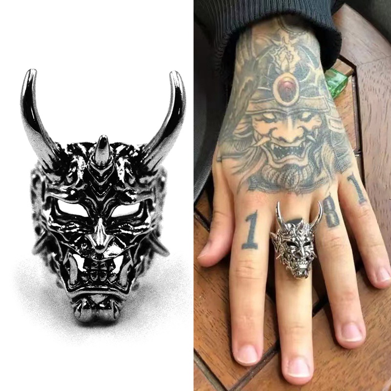 Baru Punk Taring Prajna Setan Topeng Cincin Untuk Pria Retro Gothic Monster Tengkorak Fashion Tren Aksesoris Jalanan