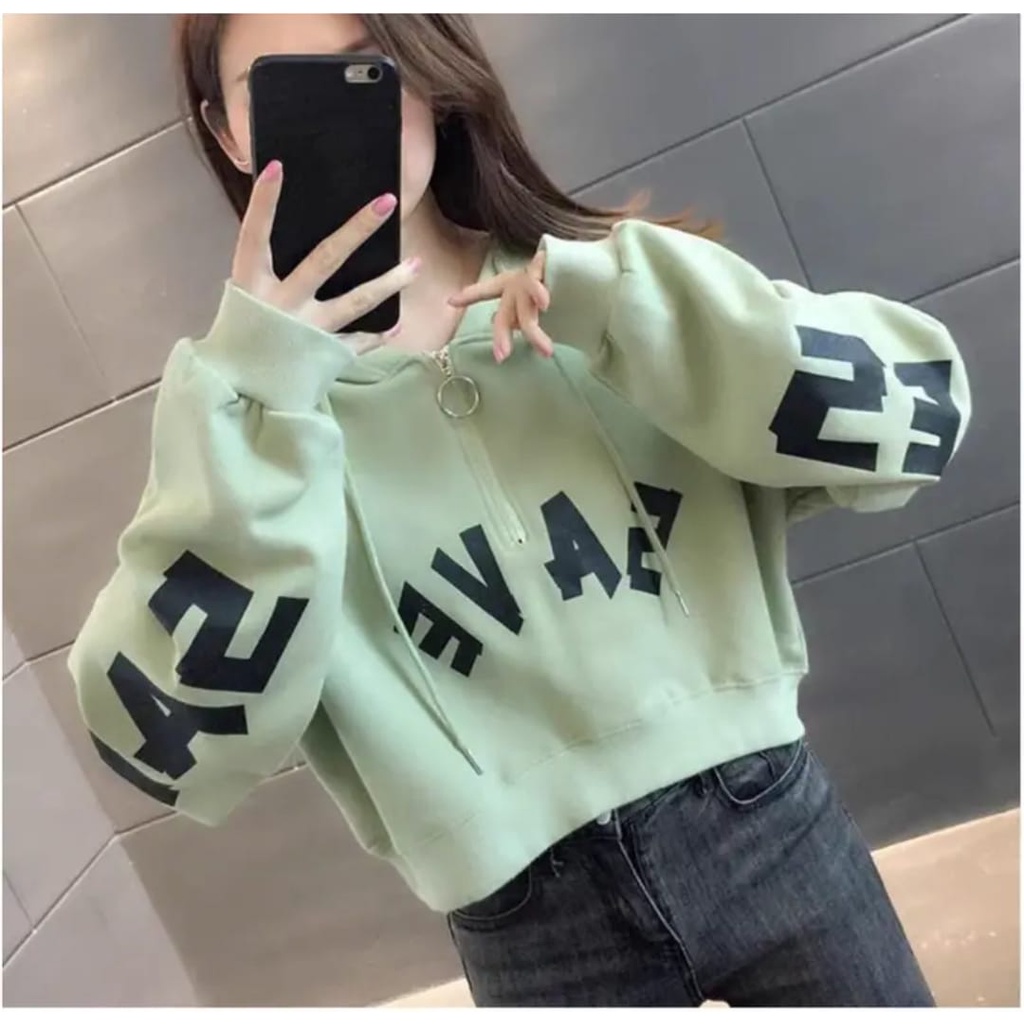 SAVE Croope Hoodie Zipper Sweater - Sweater Wanita Korean Style Terbaru