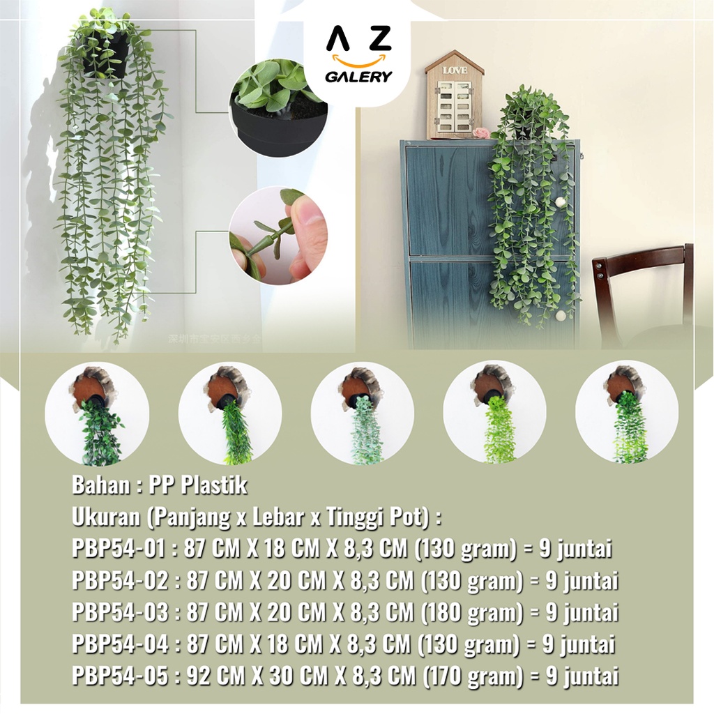 Daun Rambat Plastik Tanaman Hias Juntai Indoor Sintetis Ornamen Pot Pajangan Dekorasi Dinding Artificial Azgalery PBP54