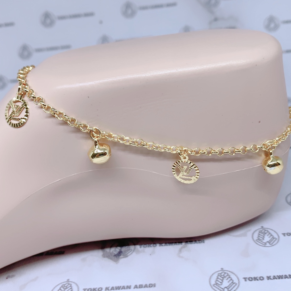 Xuping Gold Gelang Kaki Wanita Dewasa Motif Rantai CH Anti Karat Terbaru *10